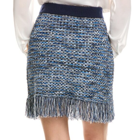 Milly Kali Blue Tweed Mini Skirt with Fringe - Large - Picture 2 of 9